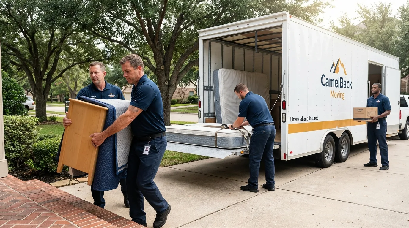 Crew loading residential truck for cross-state move from Yutan, NE