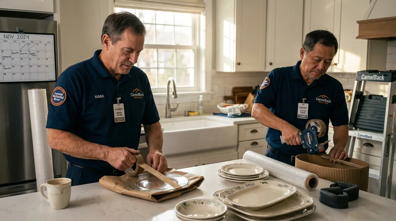 Professional crew packing kitchen dishware in Yutan, NE